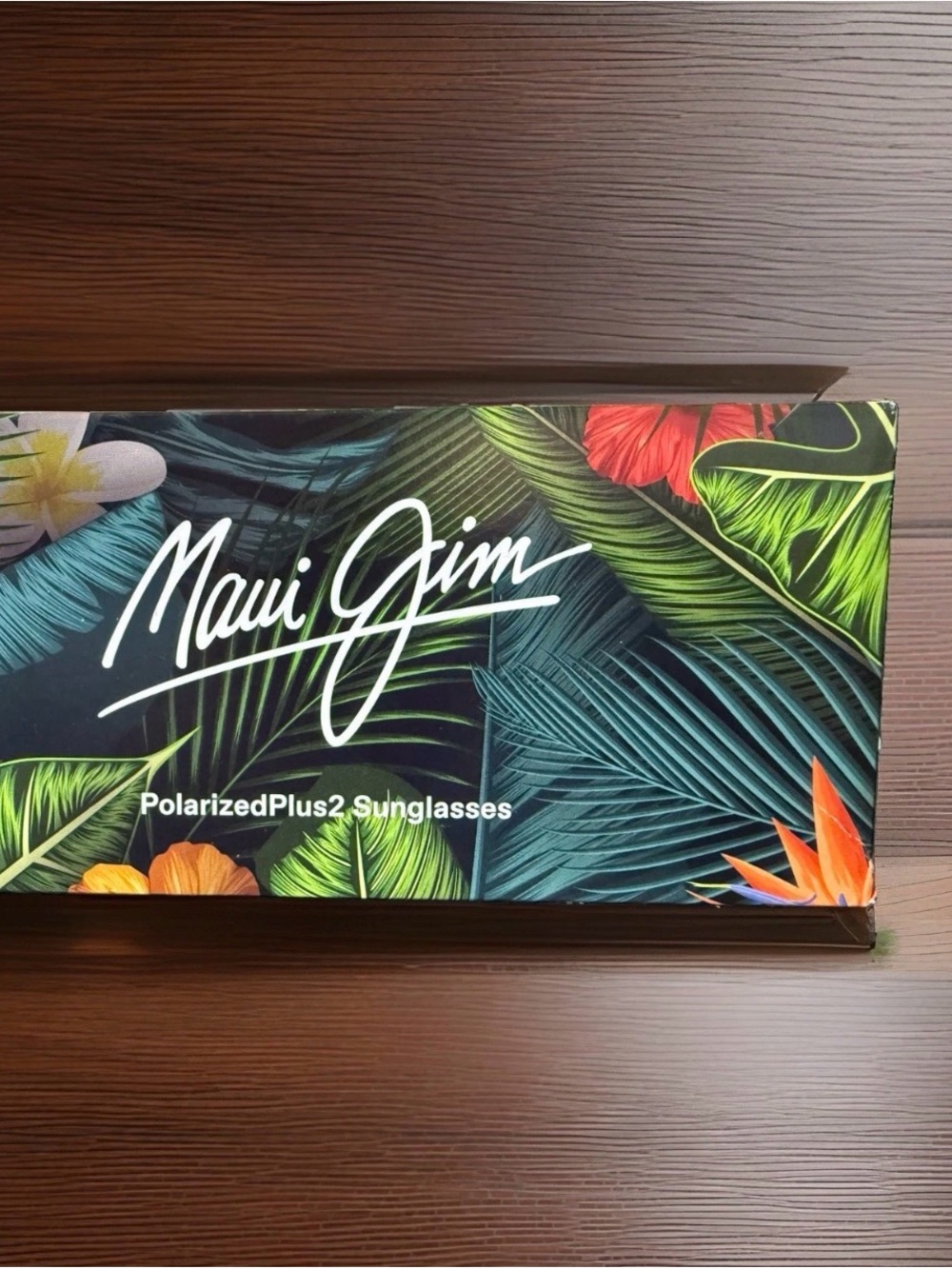 Maui Jim Case Box with Teal Tropical Pattern and Black Label